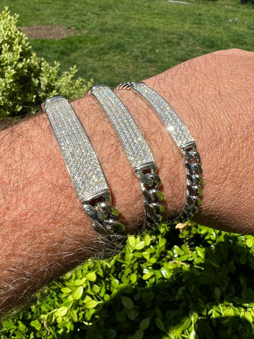 MOISSANITE Real Miami Cuban Link ID Bracelet 925 Silver Iced Pass