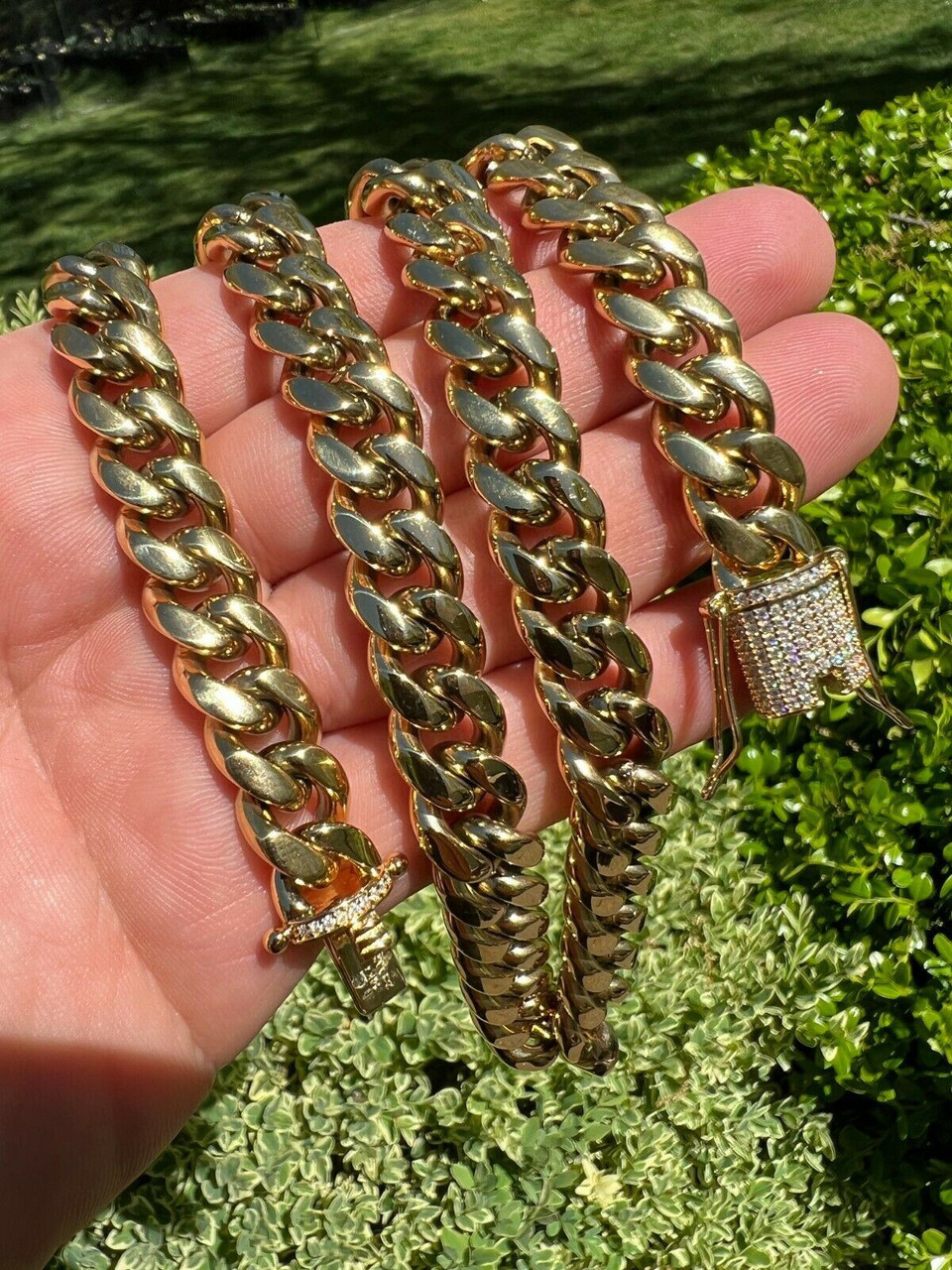 Real Miami Cuban Link Chain Necklace Bracelet 14k Gold Vermeil