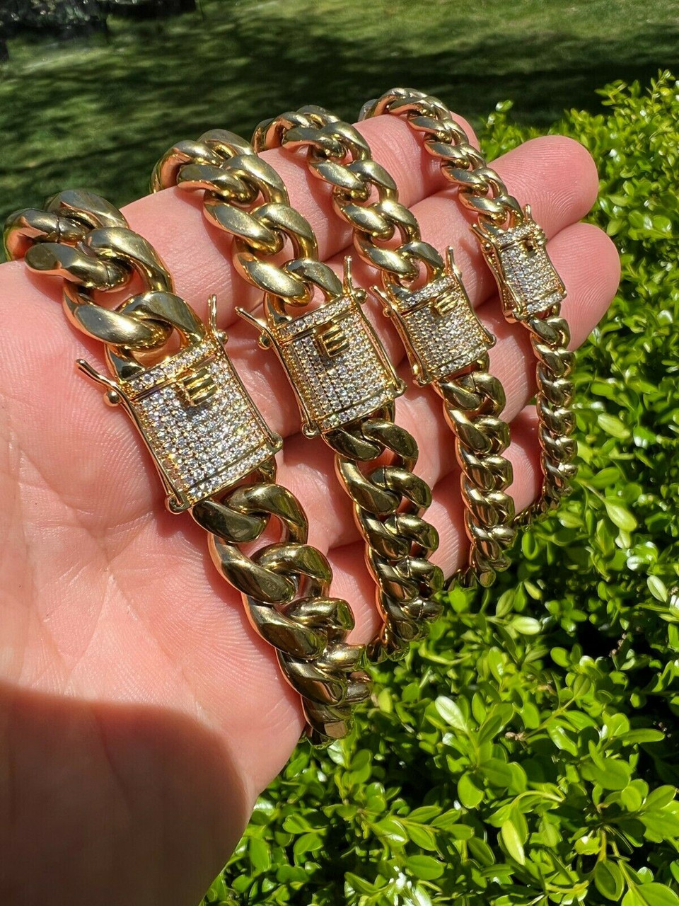 Real Miami Cuban Link Chain Necklace Bracelet 14k Gold Vermeil