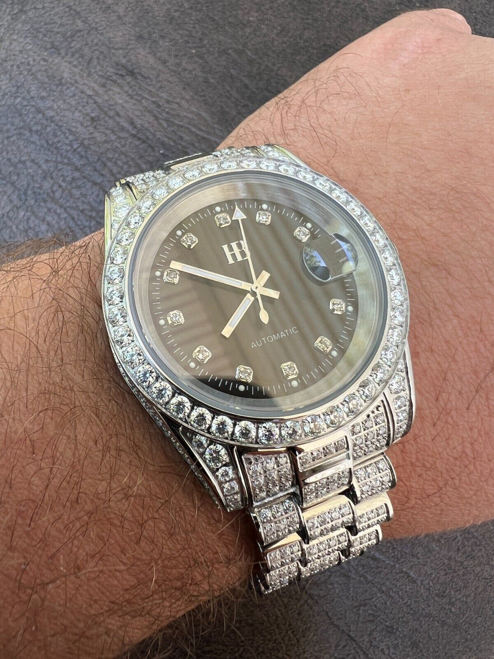 Bust Down MOISSANITE Black Presidential Watch Iced Hip Hop Passes