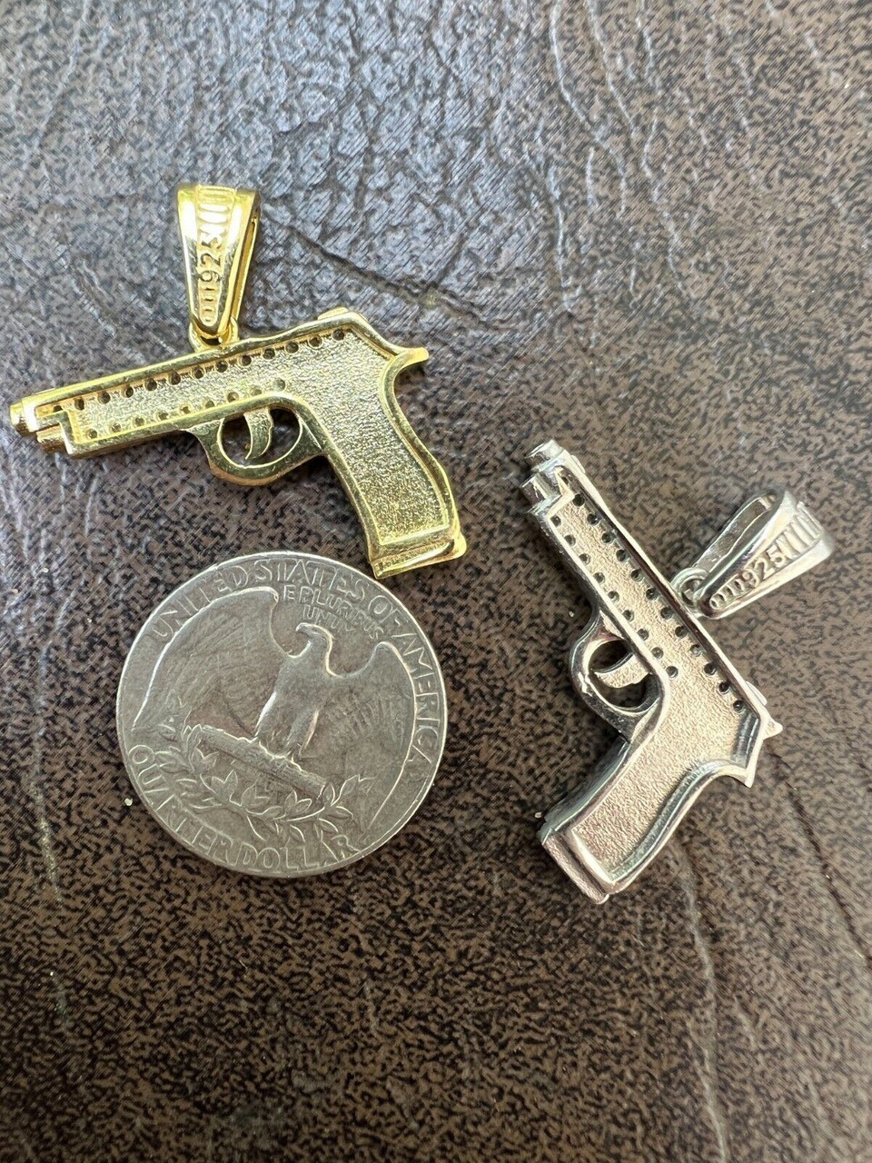 Real 925 Silver / 14k Gold Plated Gun Desert Eagle Pistol Pendant