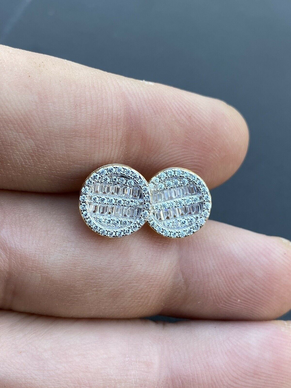 Icy 925 Baguette Micro Pave Earring 14K Gold Finish VVS Cubic Zircon  Crystals / Authentic 925 Sterling Silver Screw Back Earrings