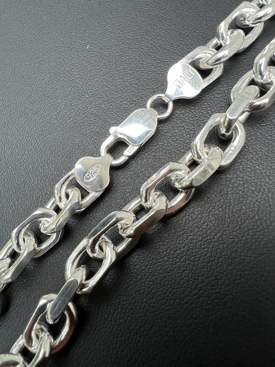 Handmade 925 Sterling Silver Anchor Chain Necklace Italian Cable