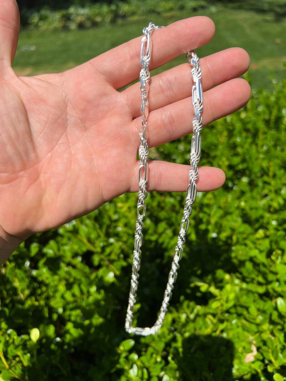 Men's FigaRope Chain Real Solid 925 Sterling Silver Necklace