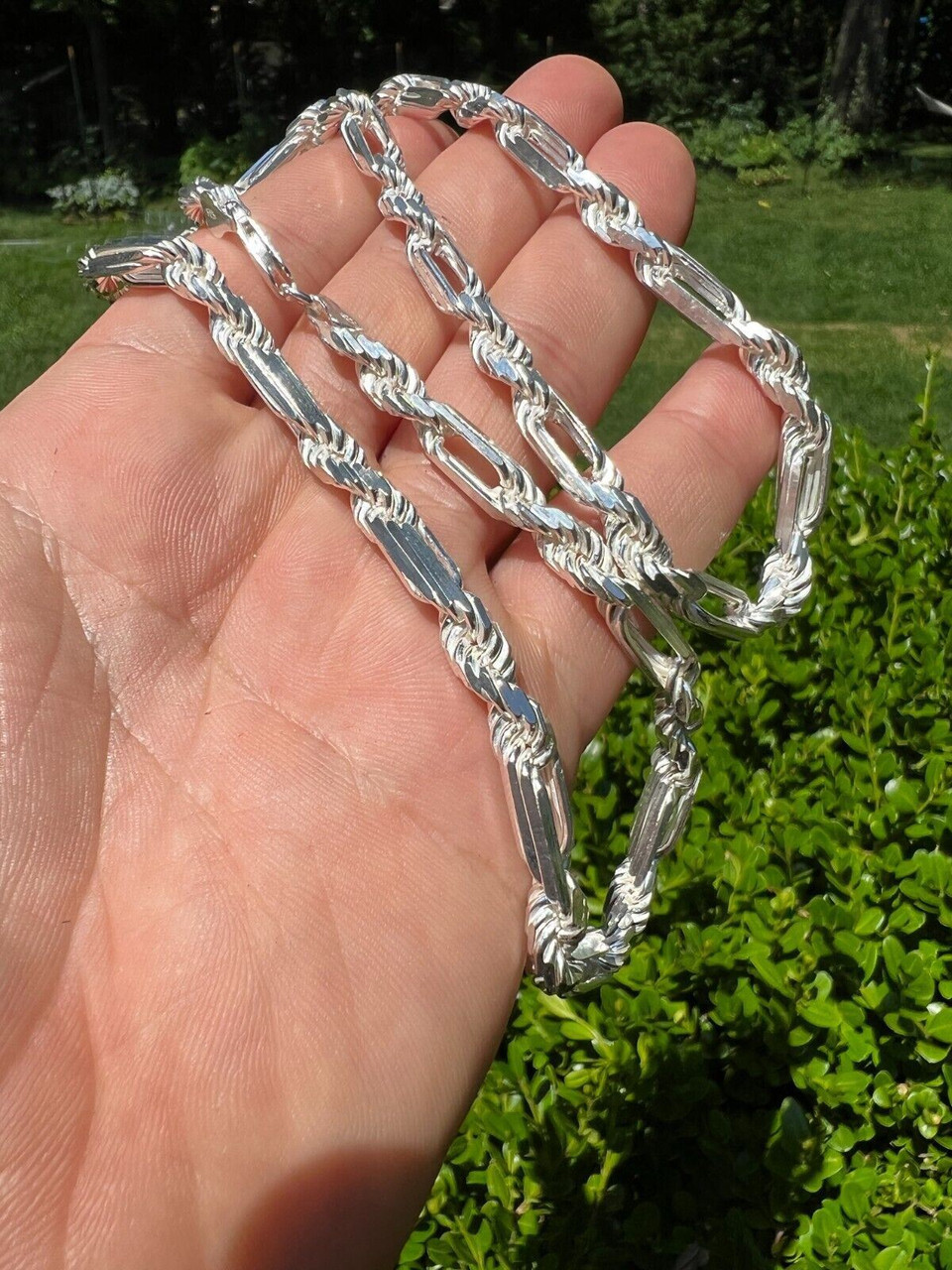 Real 925 Sterling Silver Diamond Cut Sparkle Ice Rope Chain Necklace 4mm  16-30