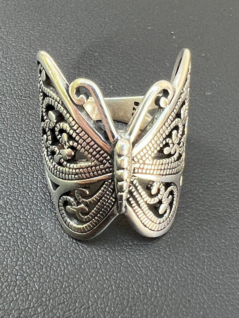 Rhodium 925 Vintage Solid Large Butterfly Finish Sterling Silver Oxidized Ring