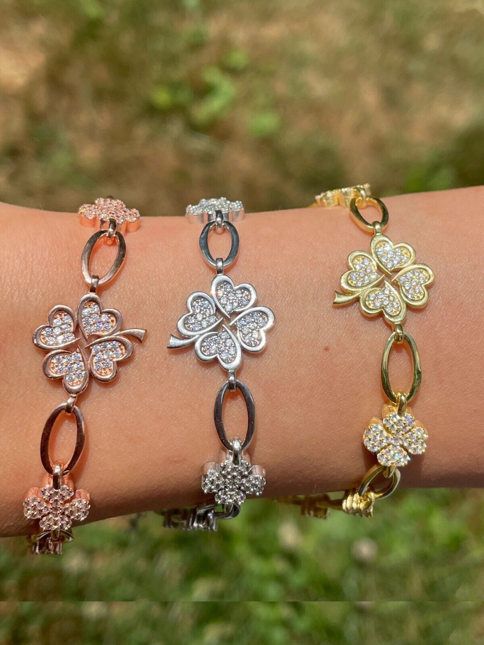 Four Leaf Clover Bracelet, 925 Sterling Silver, Gold Plated, Rose Gold –  ShapedByClaire