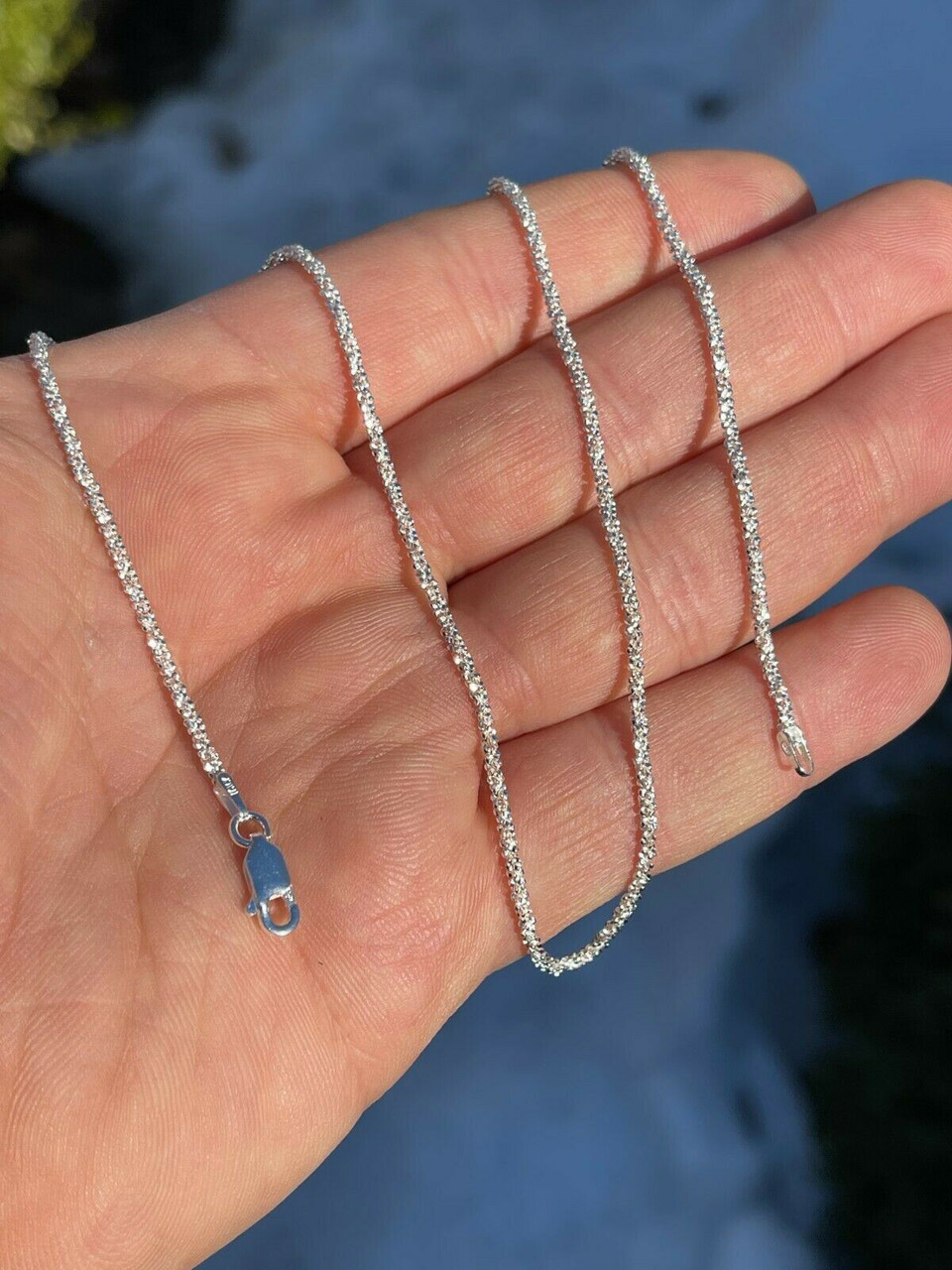 Rope Chain Necklace Sterling Silver Diamond Cut White Gold Look