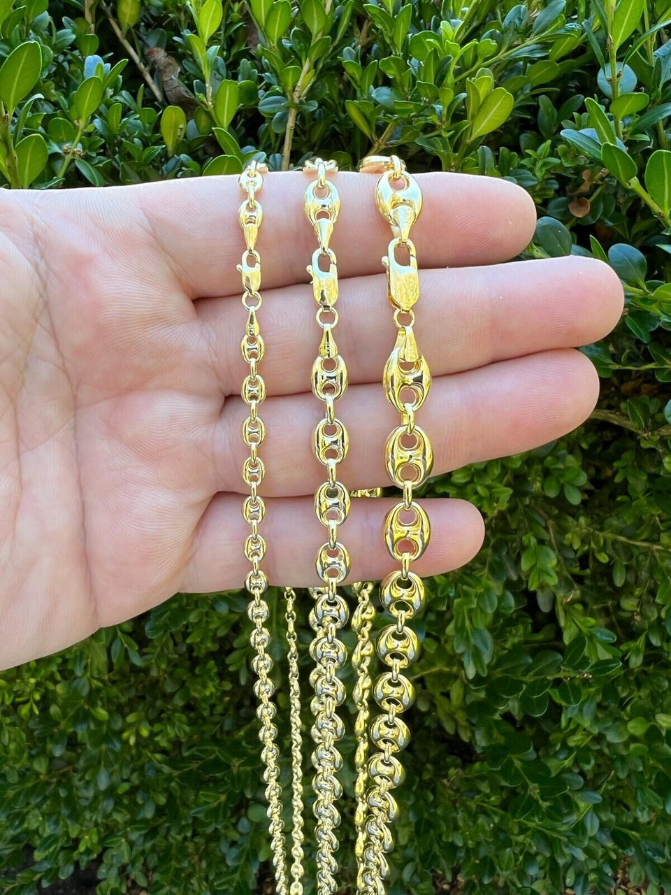 14k HOLLOW Real Yellow Gold Puffed Mariner Gucci Link Chain 5-9mm Thick  16-24 Men Ladies Necklace