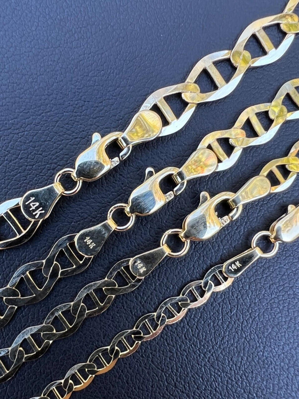 14k Real Solid Gold Mariner Chain 3.2mm-6.3mm Thick 16-24