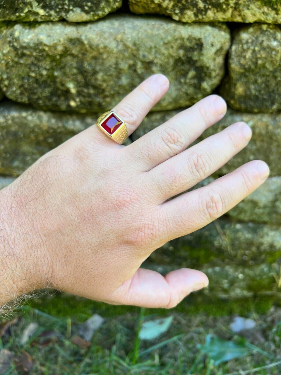 Simulated Birthstone Men's Ring – 14K Yellow Gold Plated Sterling Silver, Cubic Zirconia, December Birthstone Violet Color - View #12