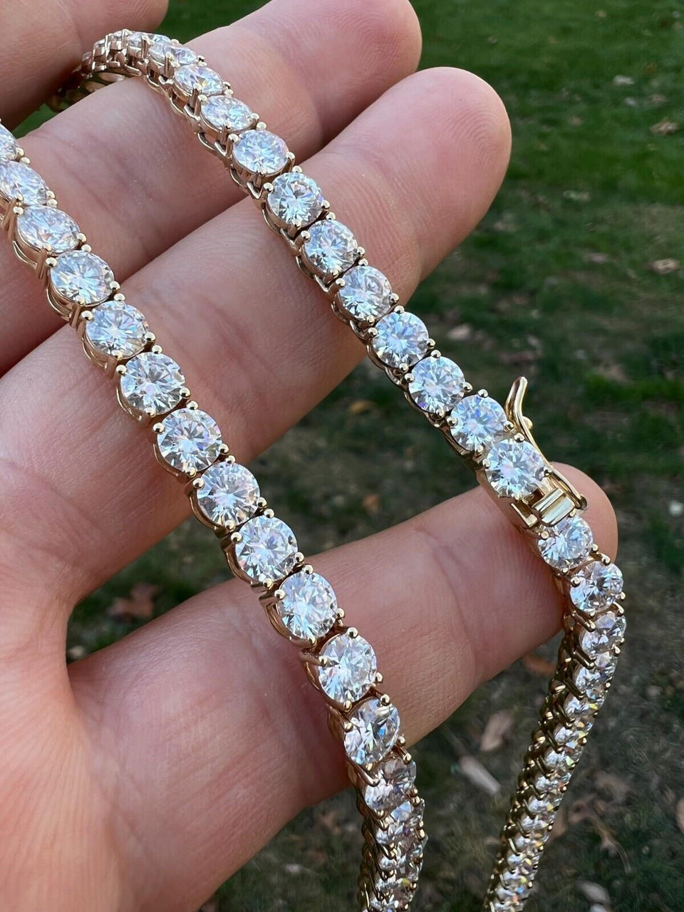 Real Solid 10k Yellow Gold 5mm Large Iced Moissanite Tennis Chain ...