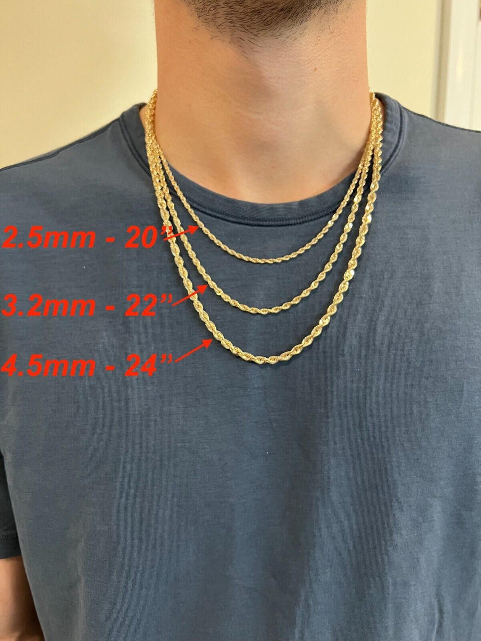Men's Women's Real 14k Yellow Gold Hollow Rope Chain Necklace 1.5