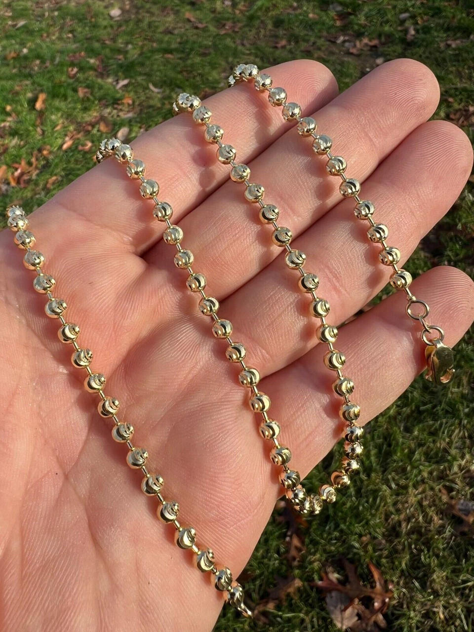 14k Yellow Gold Diamond Cut Beaded Chain Necklace