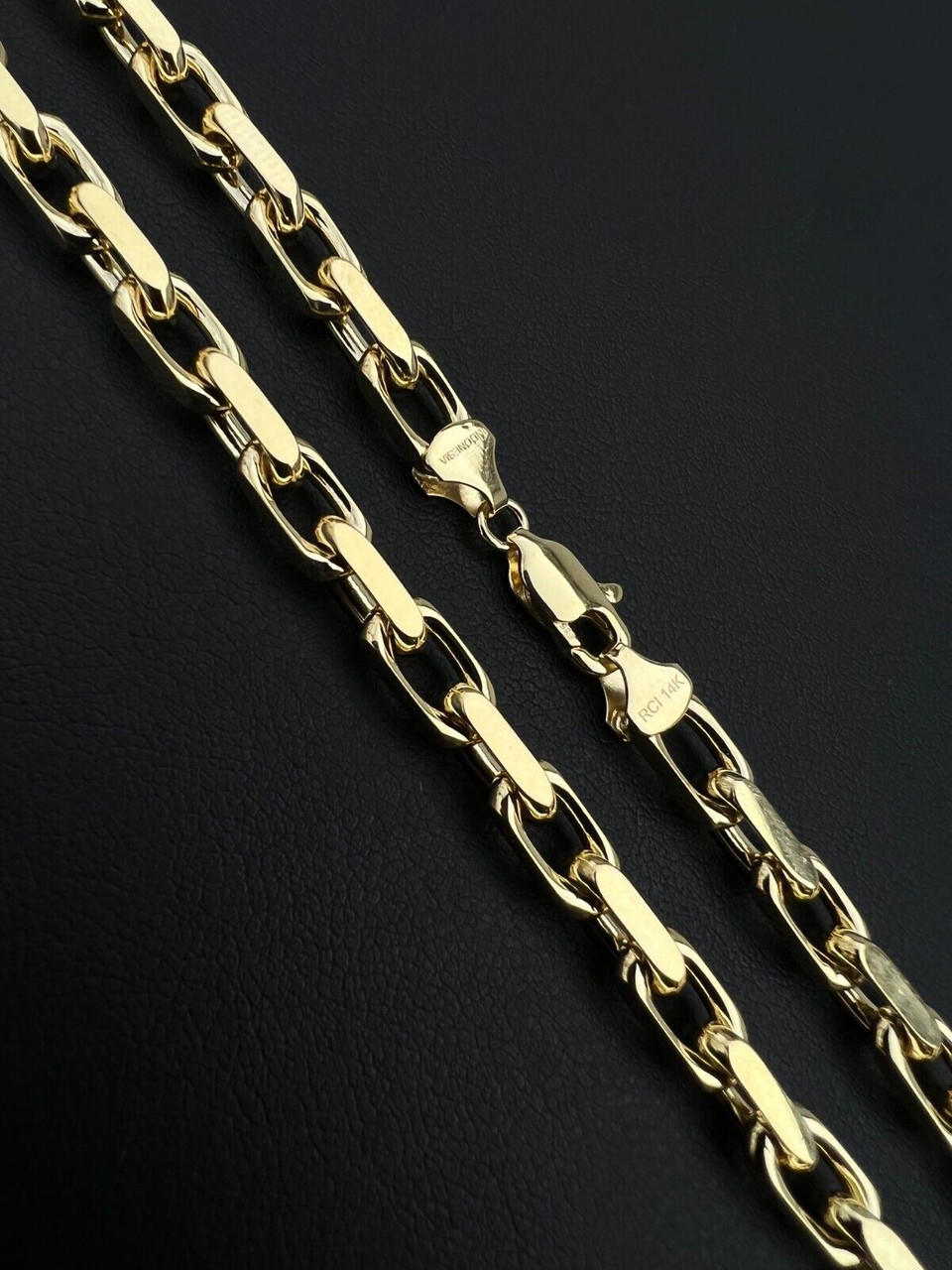 5mm Men's Real Solid 14k Yellow Gold Rolo Hermes Link Chain Necklace HEAVY  Link