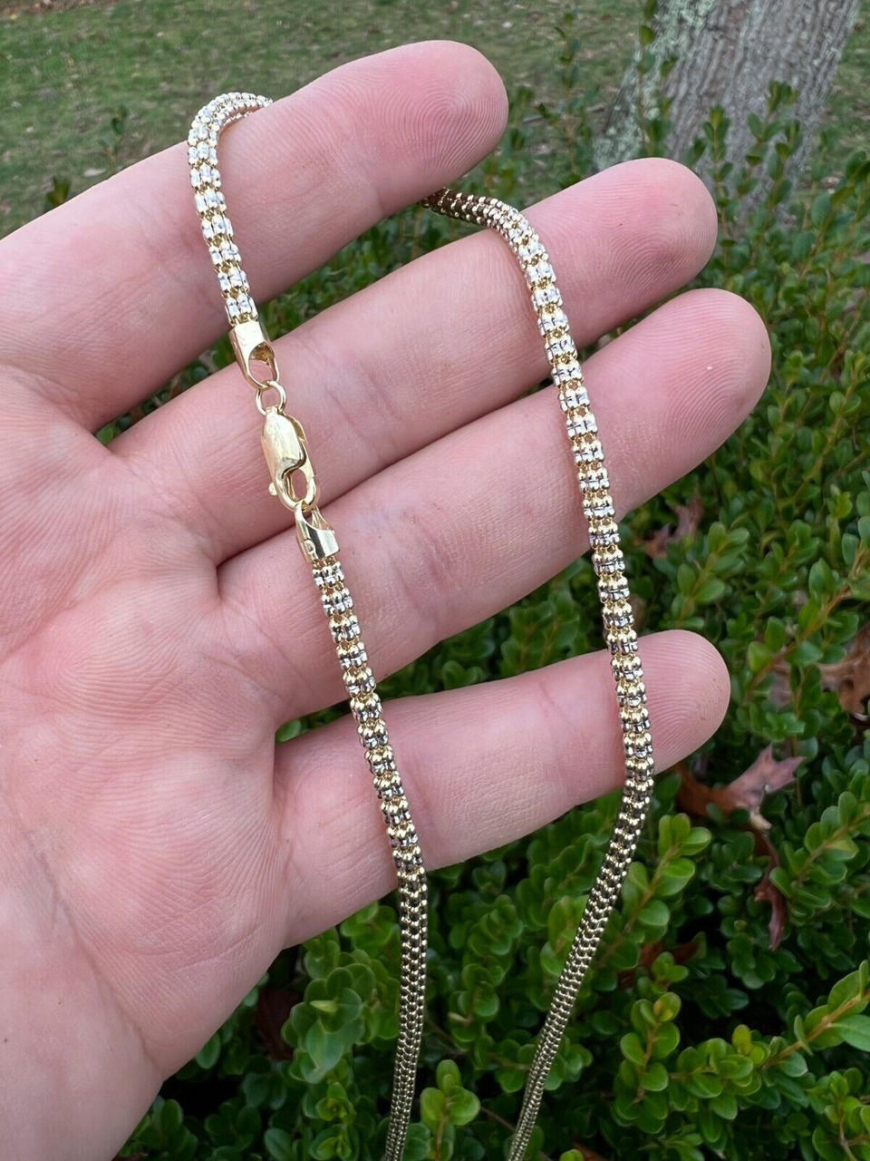 3mm Real Solid 14k Yellow Gold Sparkle Ice Link Chain Necklace