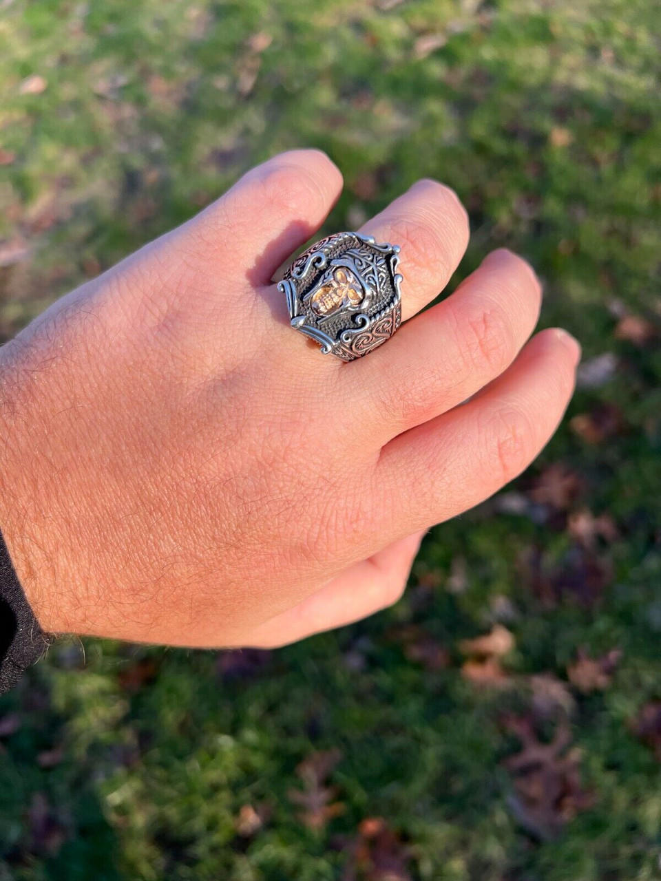 VIKING WARRIOR Skull Ring for Men in Sterling Silver by Ecks