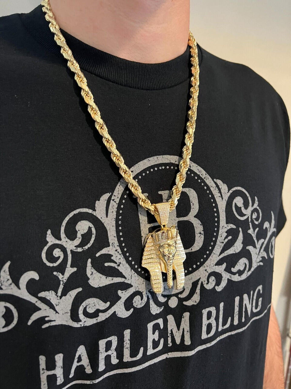 Hip Hop Ancient Egyptian Moissanite Pendant Necklace Chain Punk King Tutan  Pharaoh Men's Hip Hop Bling Necklaces Rock Party Gift