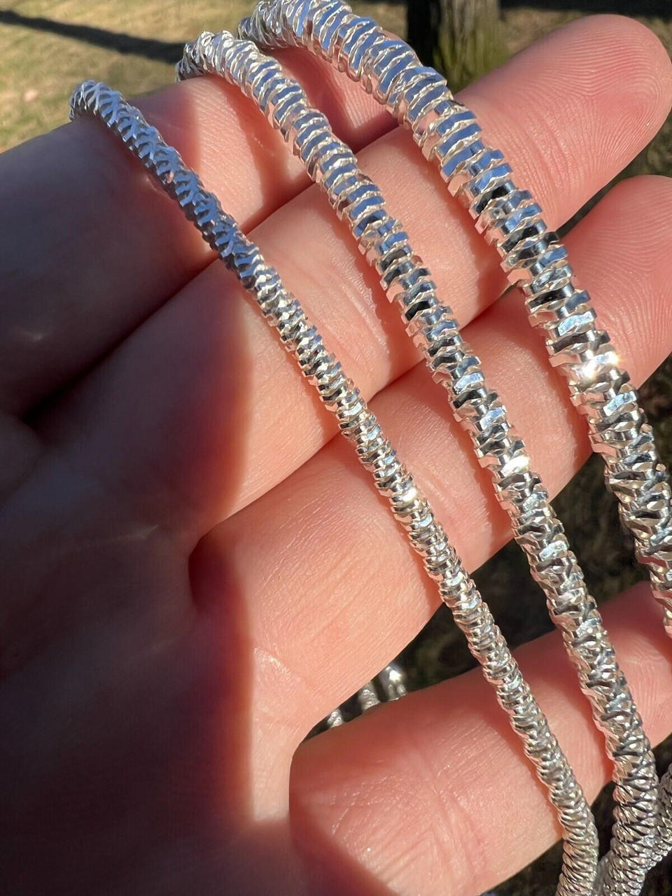 Real 925 Sterling Silver Diamond Cut Sparkle Ice Rope Chain