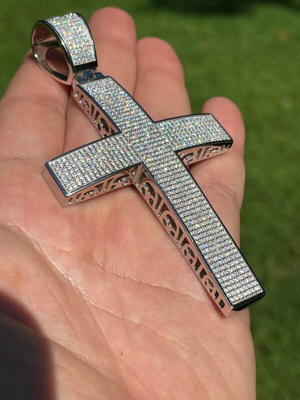 Mens white gold store cross pendant necklace