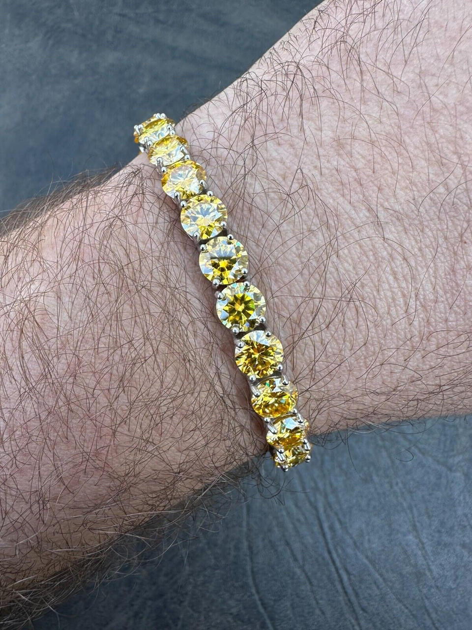 Real Iced Canary Yellow MOISSANITE 7mm Tennis Bracelet 925 Silver Diamond  Tester