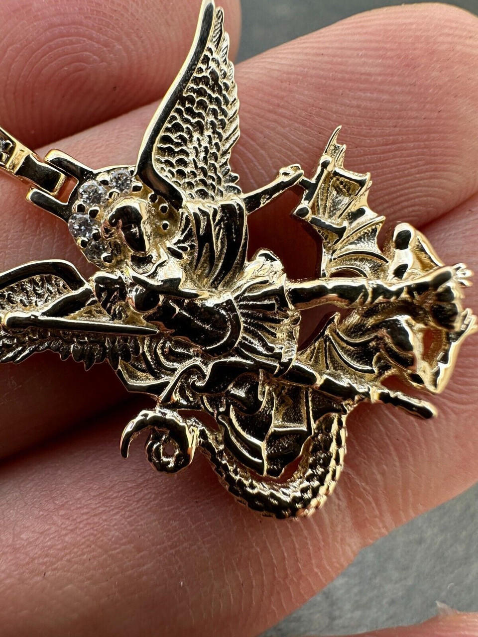 Real Diamond Saint Michael Archangel Pendant Solid 14k Gold