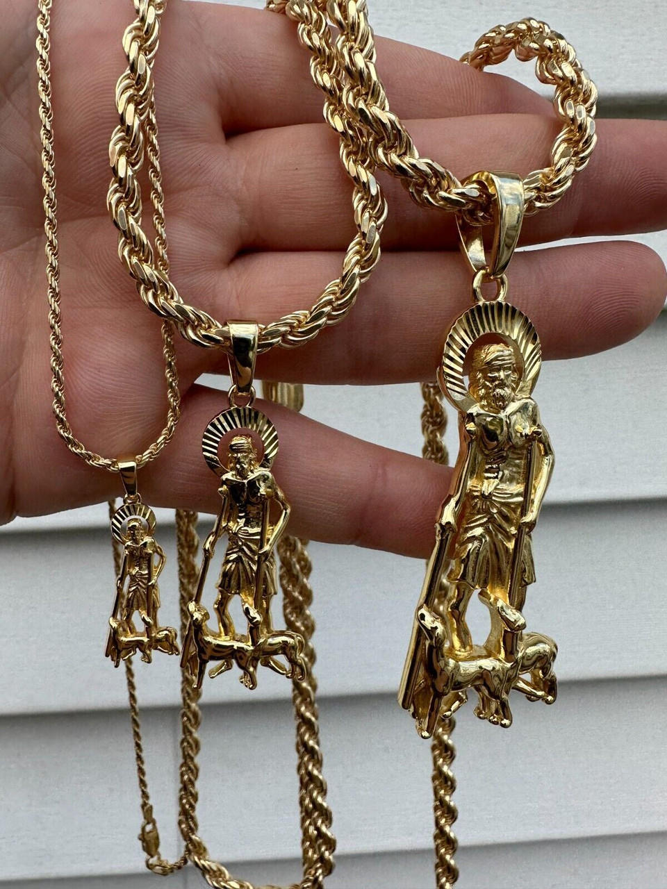 14k Gold Plated 925 Silver Saint St Lazarus Necklace Pendant 1