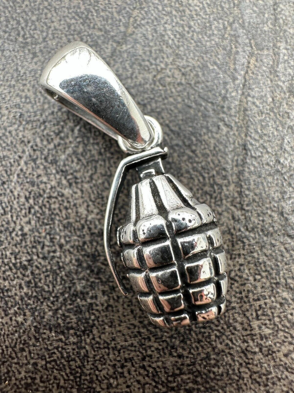 Mens Real 925 Sterling Silver Hand Grenade Bomb Pendant Necklace