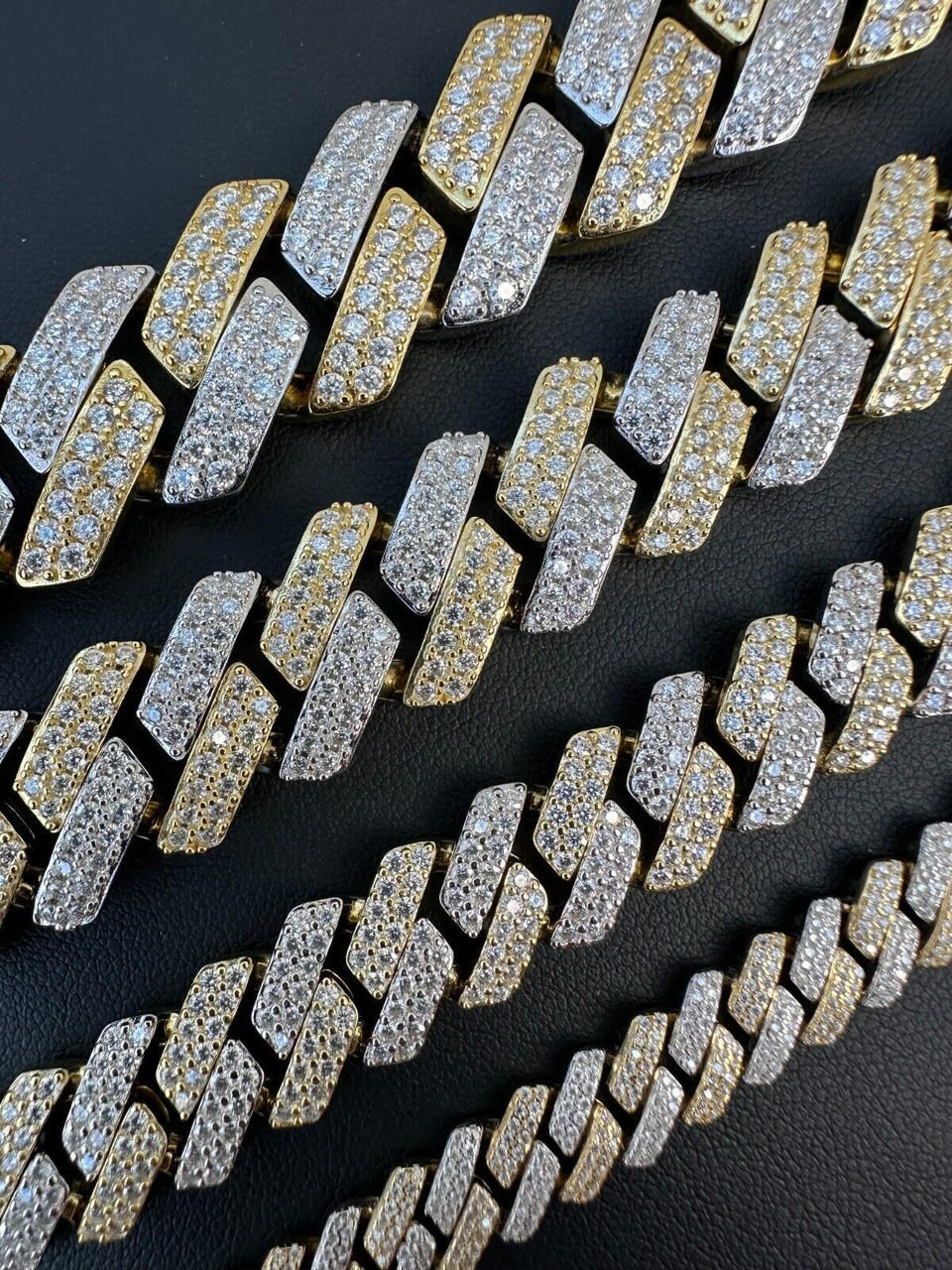 MOISSANITE Real Miami Cuban Link Prong Chain Iced Gold & 925
