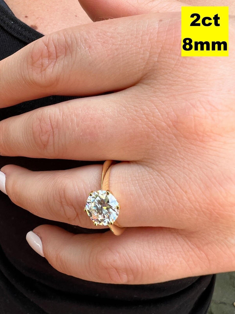 Solid 14k Yellow Gold Solitaire Created Emerald and .05 Cttw