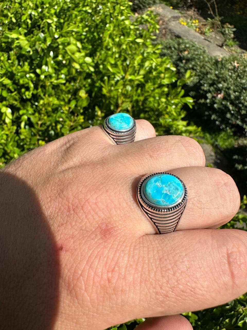 AROTOROM Turquoise Ring for Men in 925 Sterling Silver Oval Sky Blue Stone  Ring Turkish Handmade Jewelry (Size 8)|Amazon.com