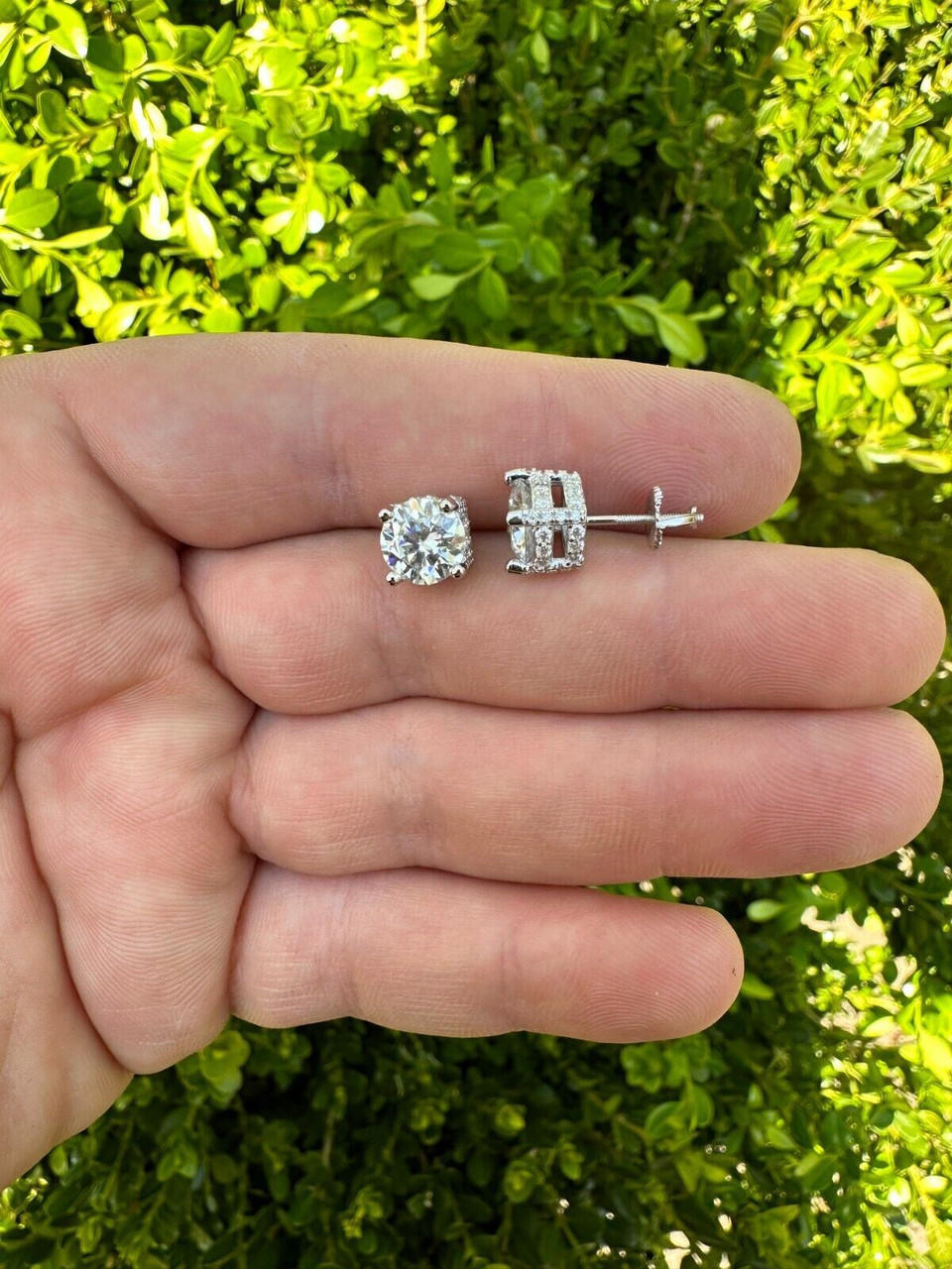 Moissanite 3D Iced Prong Solitaire Screwback Large Stud Earrings