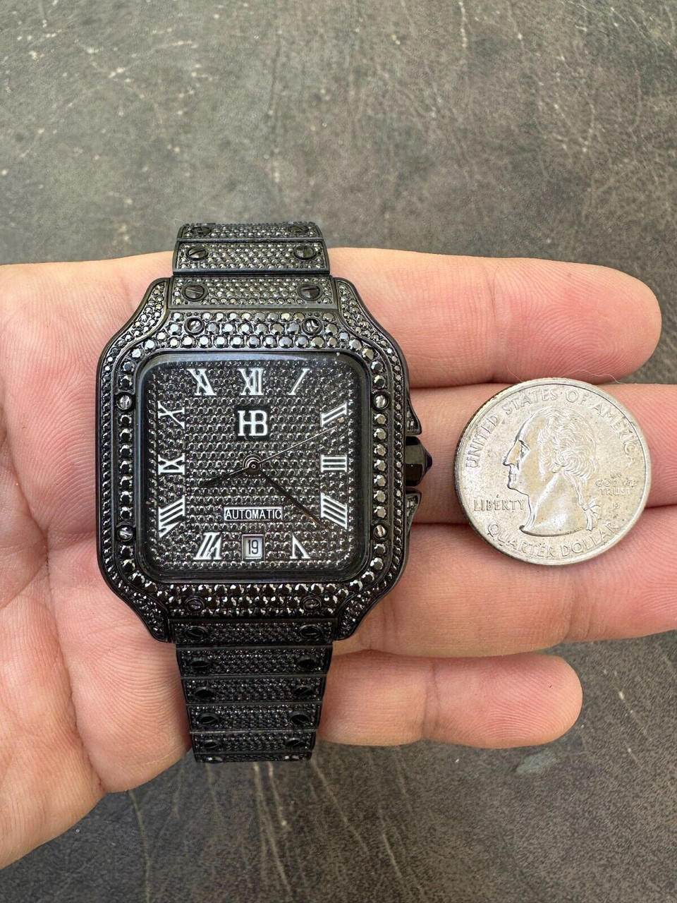 Iced out black diamond clearance watch