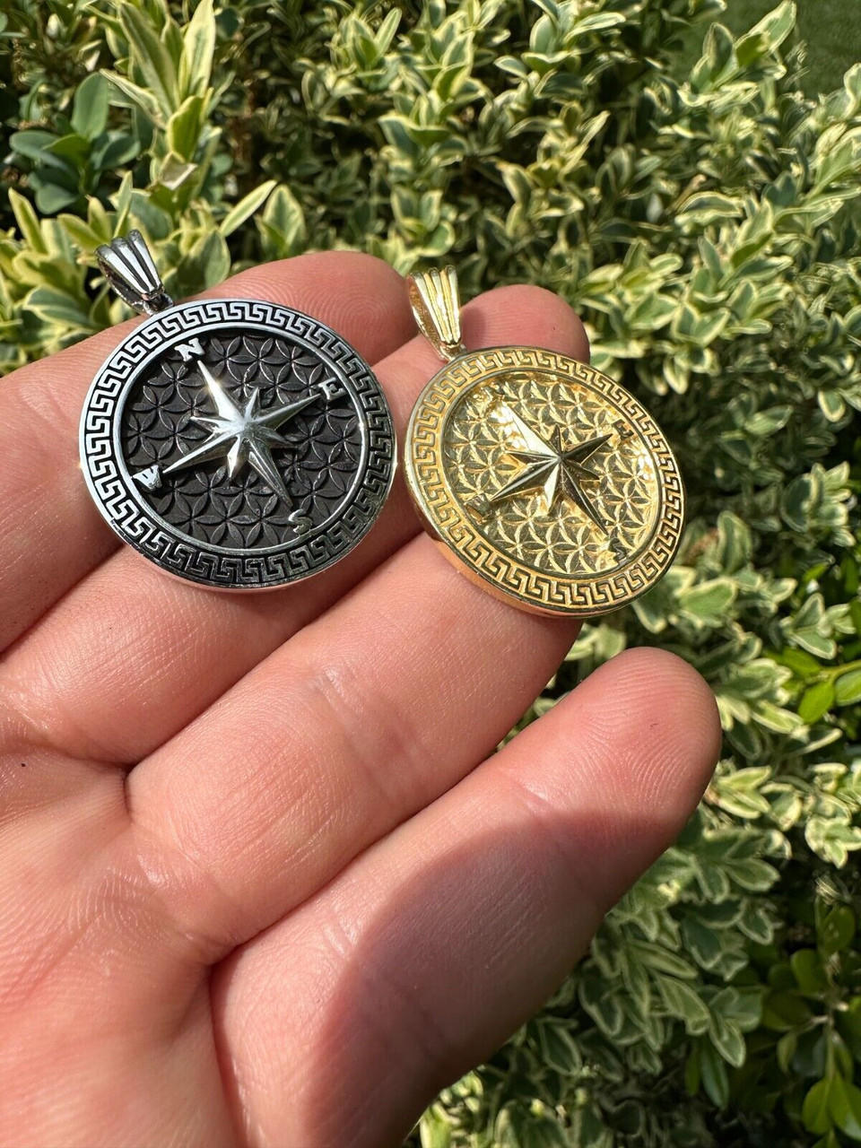 Real 925 Silver / 14k Gold Plated North Star Compass