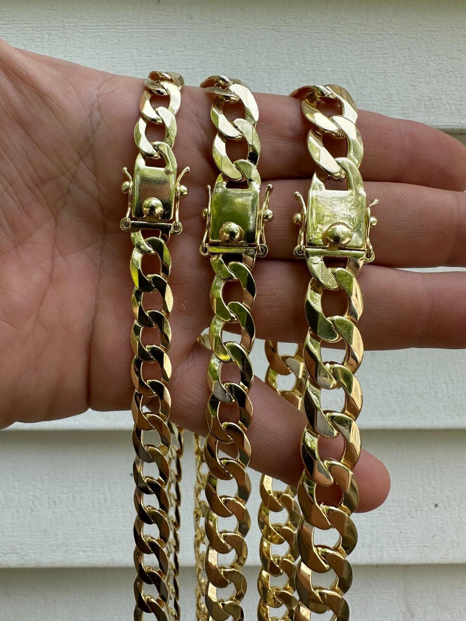 Curb Cuban Link Chain Necklace Bracelet Real 14k Gold Plated 925