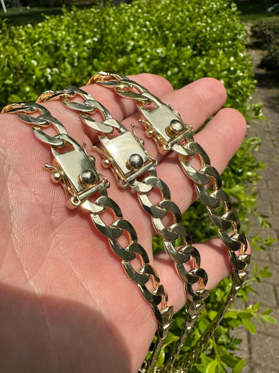 Curb Cuban Link Chain Necklace Bracelet Real 14k Gold Plated 925