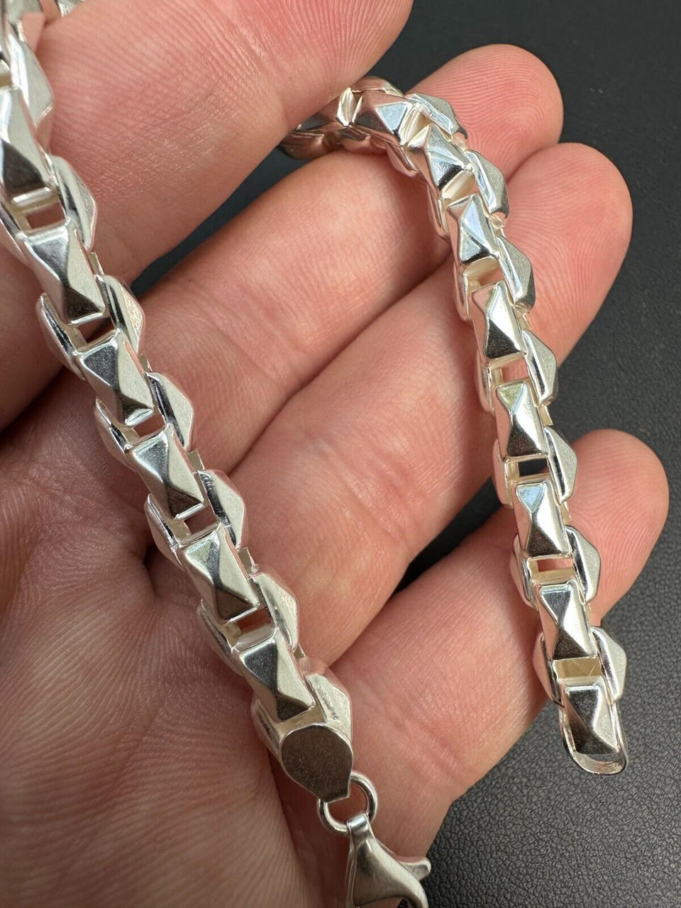 Curb Chain Bracelet in Sterling Silver with Black Diamonds, 8mm