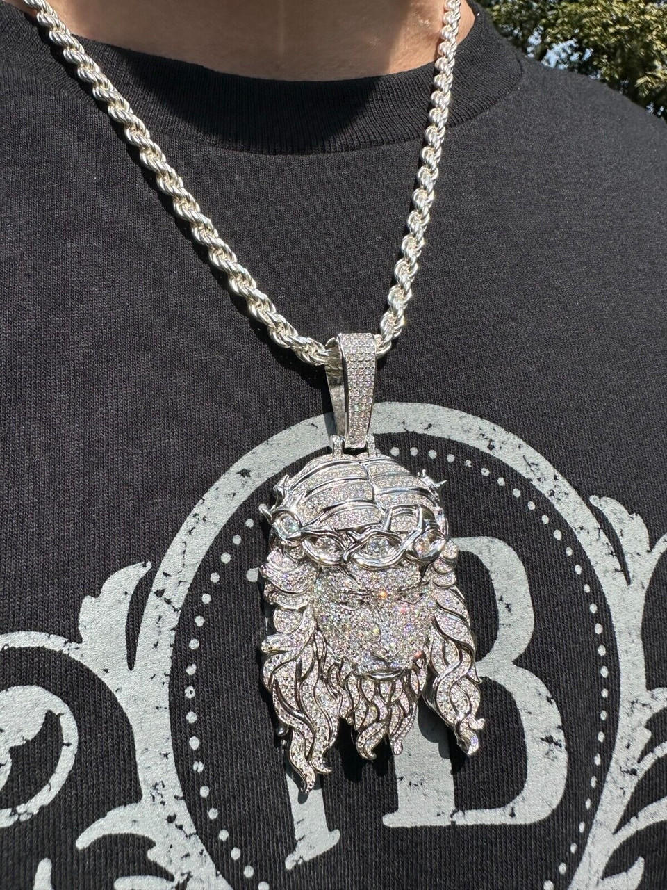 MOISSANITE Real 925 Sterling Silver Iced Out Hip Hop Jesus Piece ...