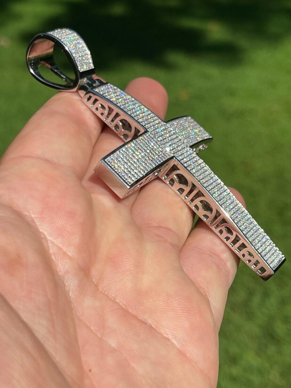 Pendentif Croix Iced 6.6ct Diamant Lab 14k Or Blanc - Hip Hop Homme - Italie