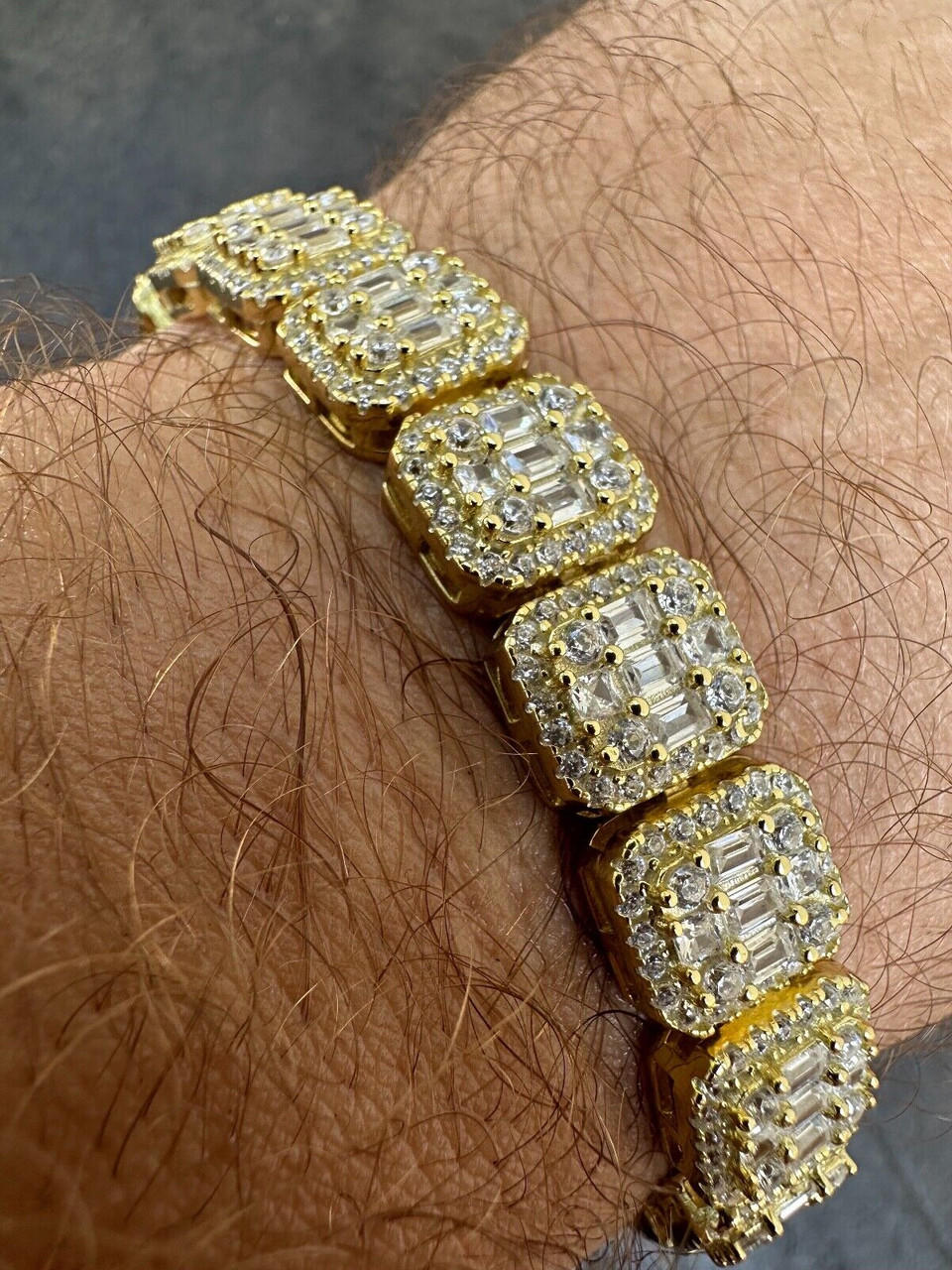Mens Square Baguette Diamond Statement Designer 10K Rose Gold Bracelet 8  1/2CT | eBay