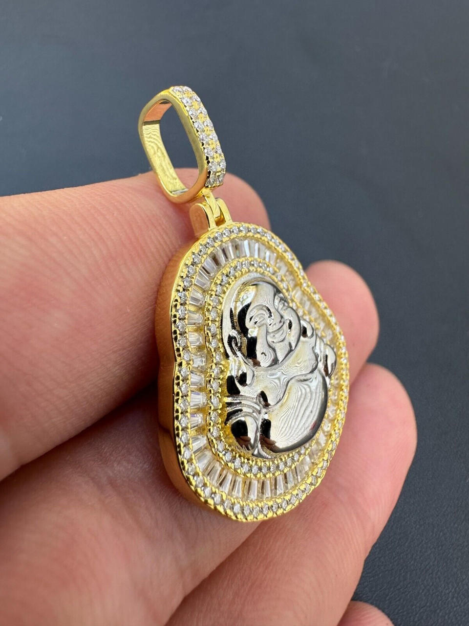 Custom Jewelry Jade Buddha Pendant with Diamonds P7122 - Ron Jewelers