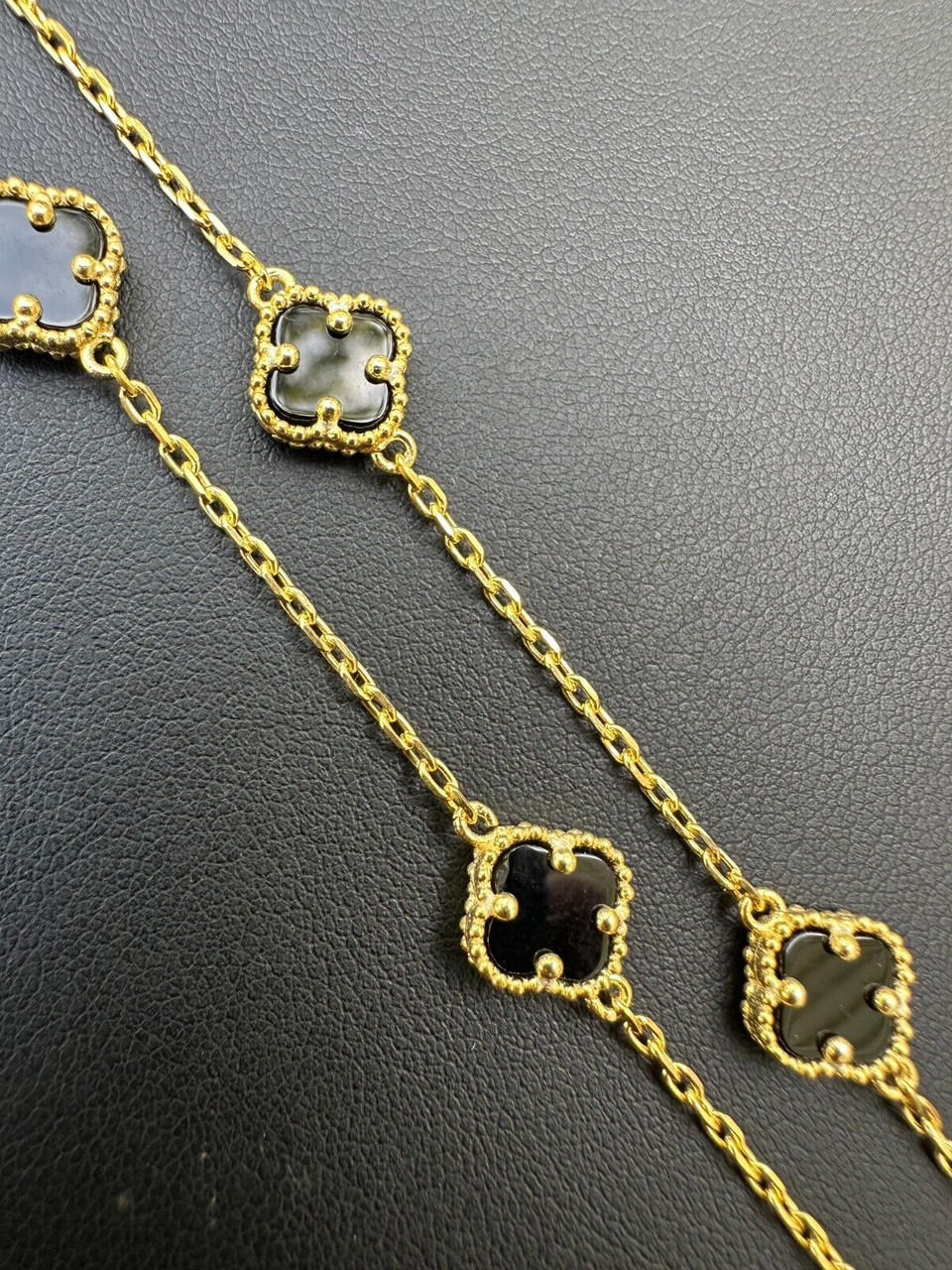 Real Clover Black Onyx 14-24 chain 14k Gold Vermeil 925 Silver - 14