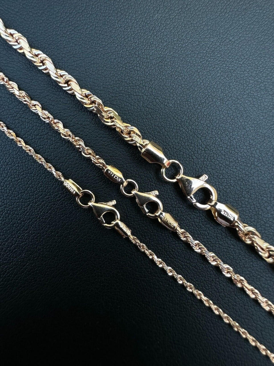 Solid 14k Rose Gold Men's Women's Real Rope Chain Necklace 1.5mm-4mm