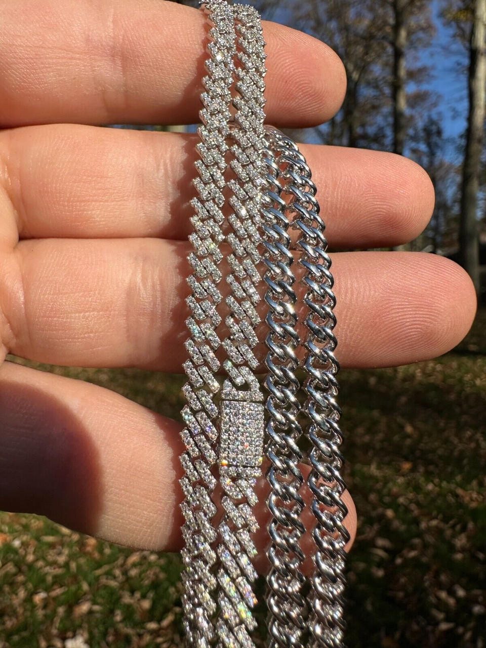 Solid 925 Sterling Silver Men's Miami Cuban Link Chain Necklace 8mm Diamond  Cut