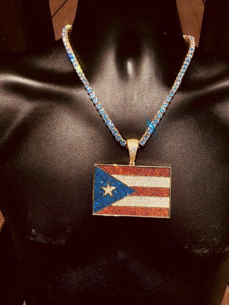 Puerto Rico Map-Flag Pendant | 14K Gold With Cz – Fantastic Jewelry New York