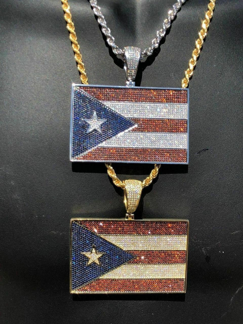 Fashion Puerto Rican Flag Pendant Necklace With Tennis Chain - Temu Japan