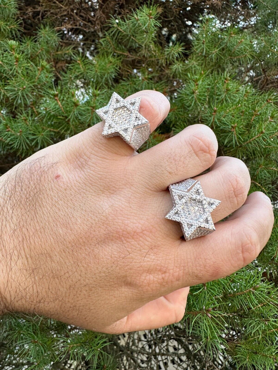 4.3ct MOISSANITE Iced Real Baguette Star Of David Ring For Men