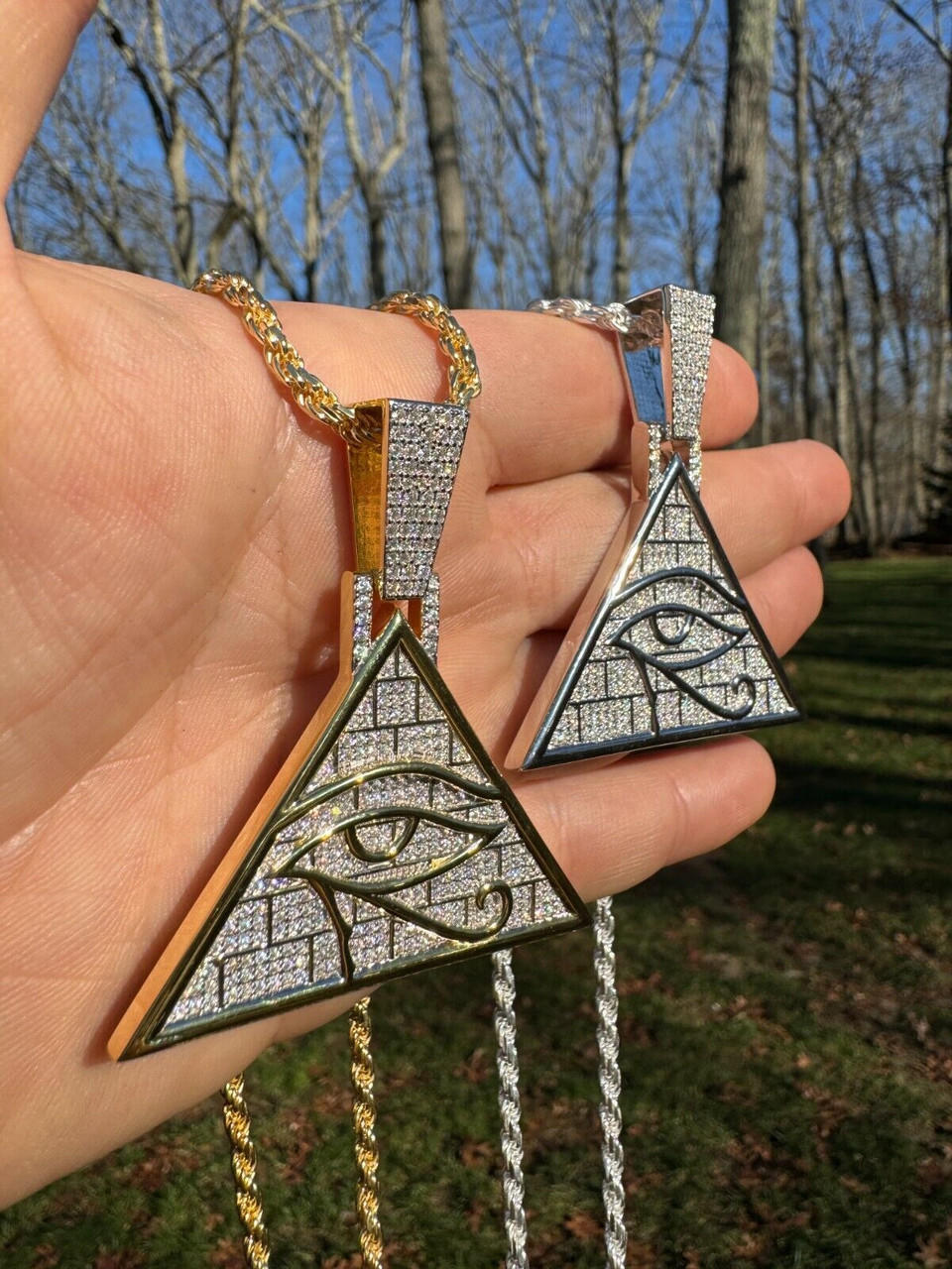 MOISSANITE All Seeing Illuminati Eye Masonic Pyramid Medallion