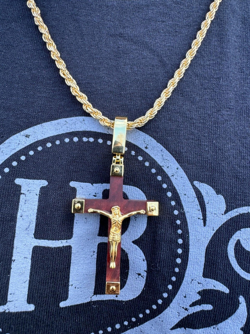 Small Jesus Crucifix Wood Necklace W/Adjustable 1/8