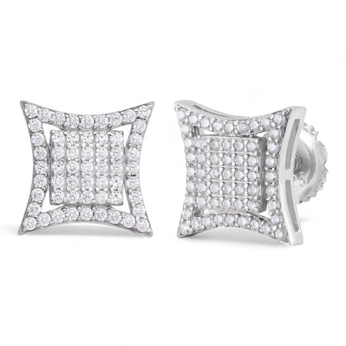 Mens Real 925 Sterling Silver Iced Diamond HipHop Square